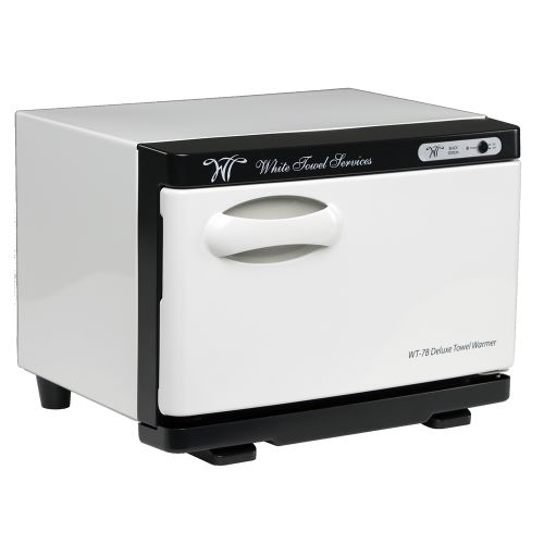 Unidad de Calentador de Toallas Deluxe, Borde Blanco/Negro, 13.75 x 10.83 x 9.84, Incluye Cesto de Alambre y Bandeja de Goteo
